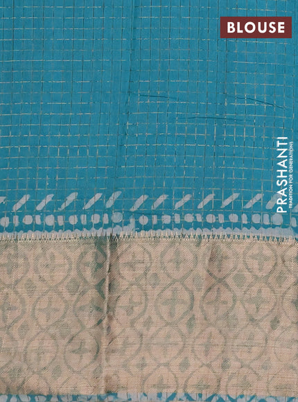 Teal Blue Semi Chanderi Saree - Batik Prints