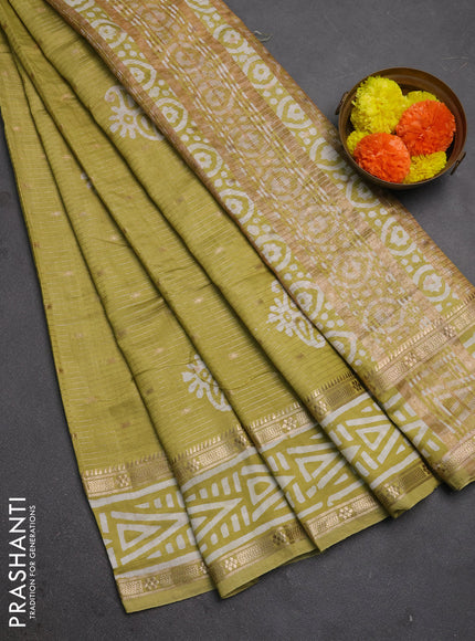 Pista Green Semi Chanderi Saree - Batik Prints