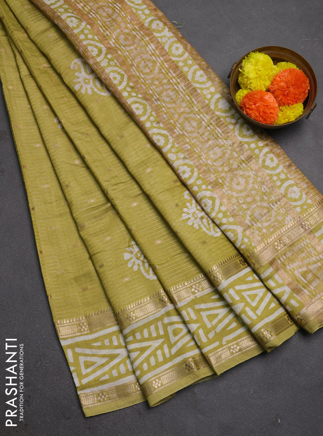 Pista Green Semi Chanderi Saree - Batik Prints