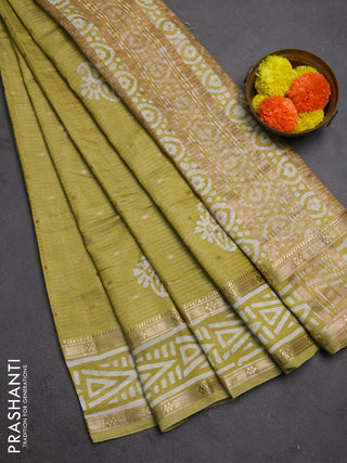Pista Green Semi Chanderi Saree - Batik Prints