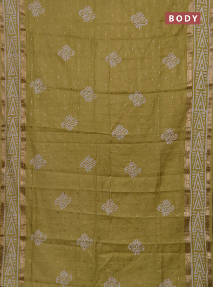 Pista Green Semi Chanderi Saree - Batik Prints