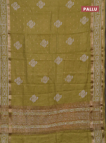Pista Green Semi Chanderi Saree - Batik Prints