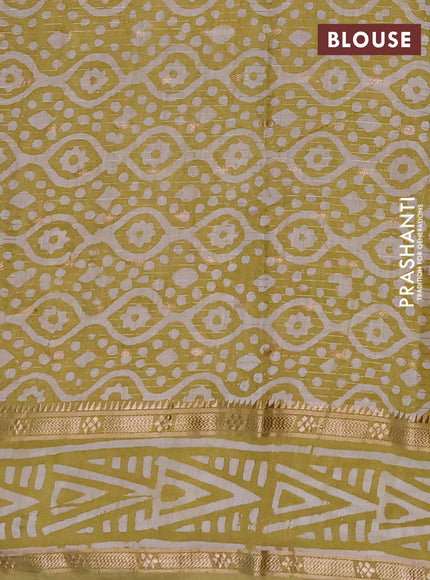 Pista Green Semi Chanderi Saree - Batik Prints