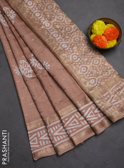 Beige Semi Chanderi Saree - Batik Prints