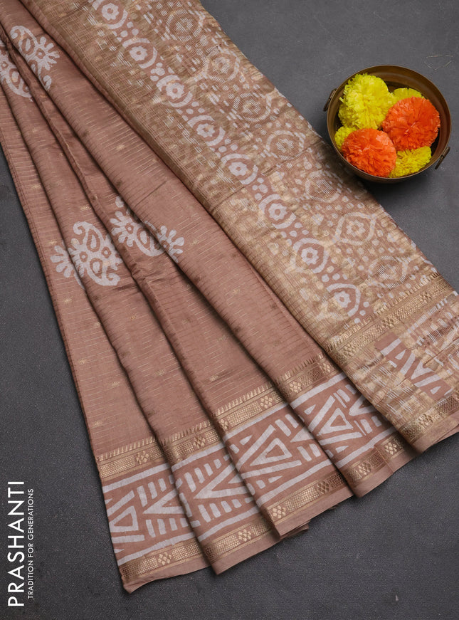 Beige Semi Chanderi Saree - Batik Prints