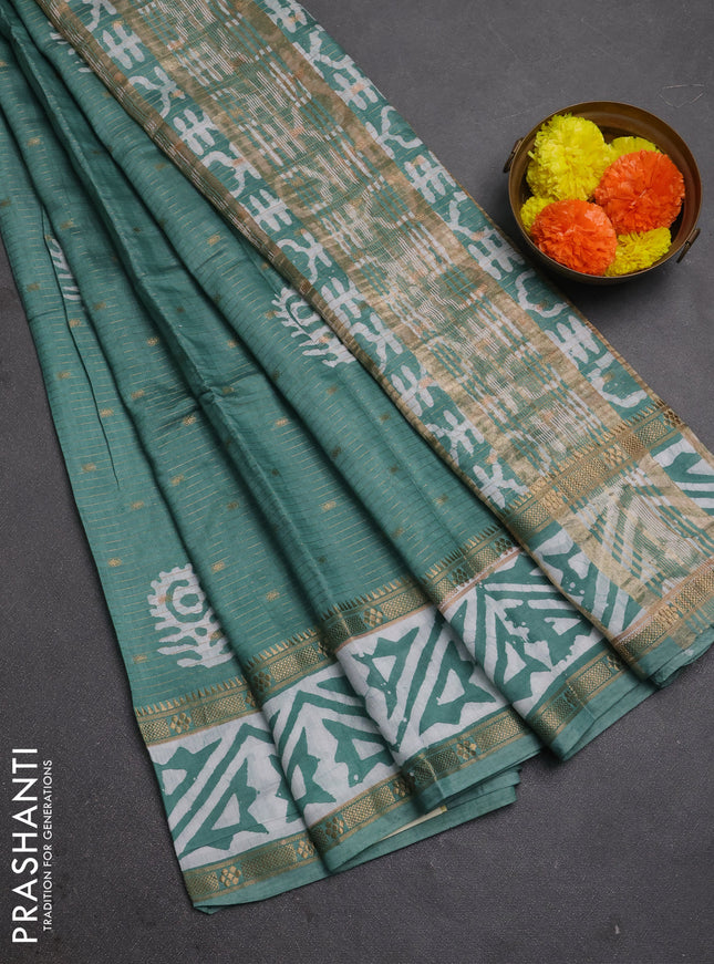 Pastel Green Semi Chanderi Saree - Batik Prints