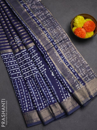 Navy Blue Semi Chanderi Saree - Batik Prints