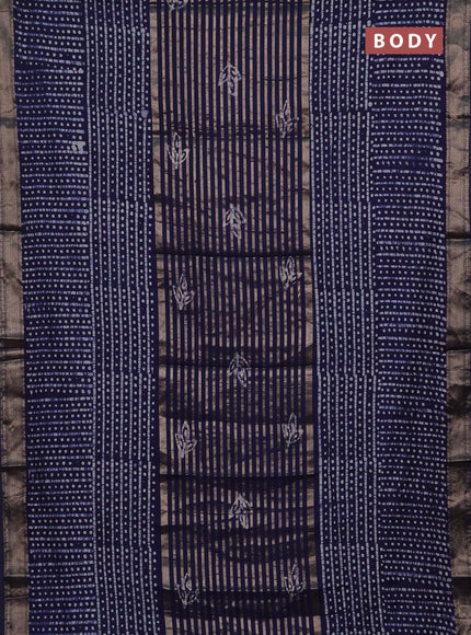 Navy Blue Semi Chanderi Saree - Batik Prints