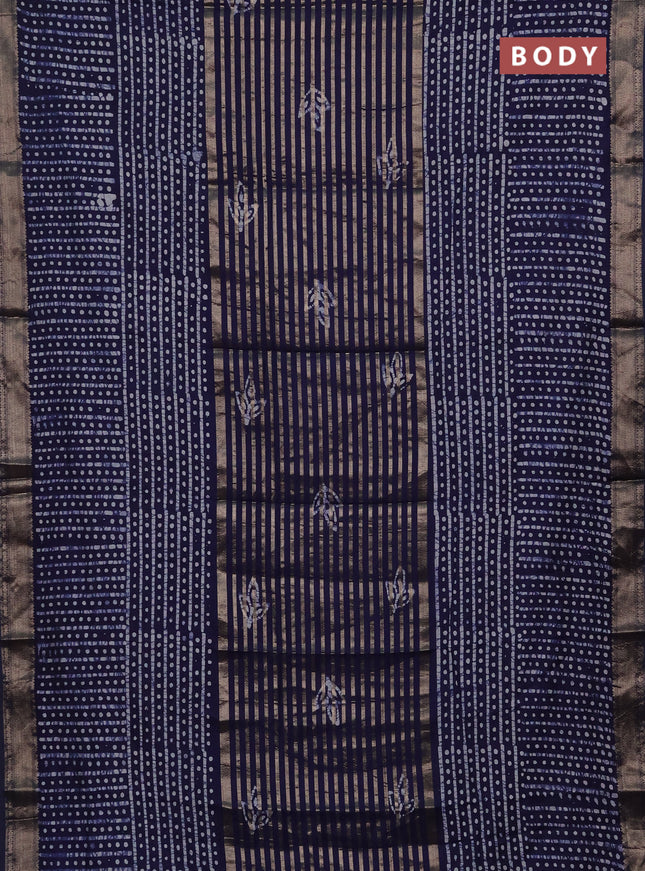 Navy Blue Semi Chanderi Saree - Batik Prints
