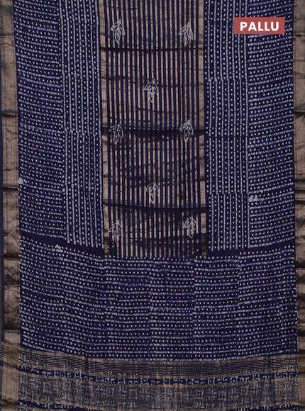 Navy Blue Semi Chanderi Saree - Batik Prints