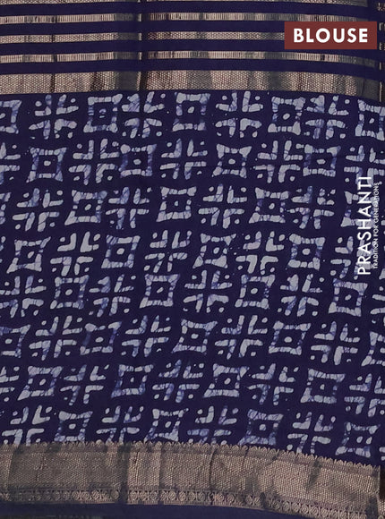 Navy Blue Semi Chanderi Saree - Batik Prints