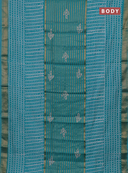Teal  Semi Chanderi Saree - Batik Prints