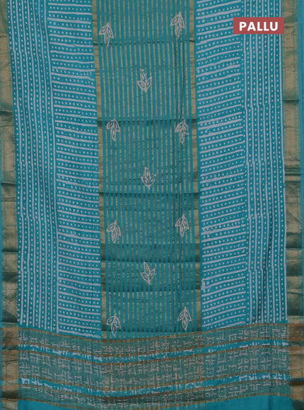 Teal  Semi Chanderi Saree - Batik Prints