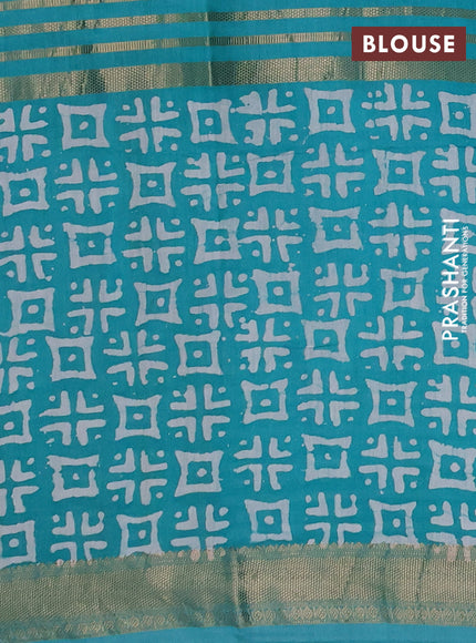 Teal  Semi Chanderi Saree - Batik Prints