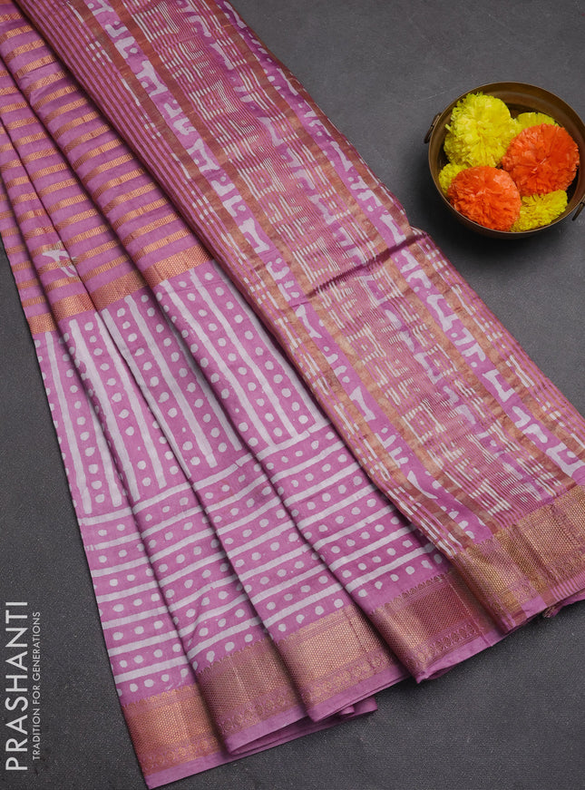 Mauve Pink Semi Chanderi Saree - Batik Prints