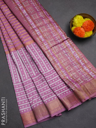Mauve Pink Semi Chanderi Saree - Batik Prints