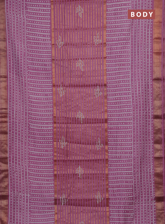 Mauve Pink Semi Chanderi Saree - Batik Prints