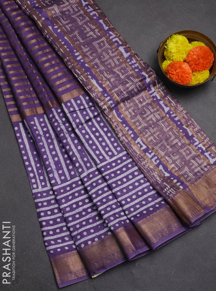 Violet Semi Chanderi Saree - Batik Prints