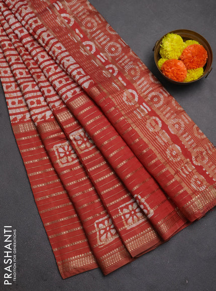 Rust Semi Chanderi Saree - Batik Prints