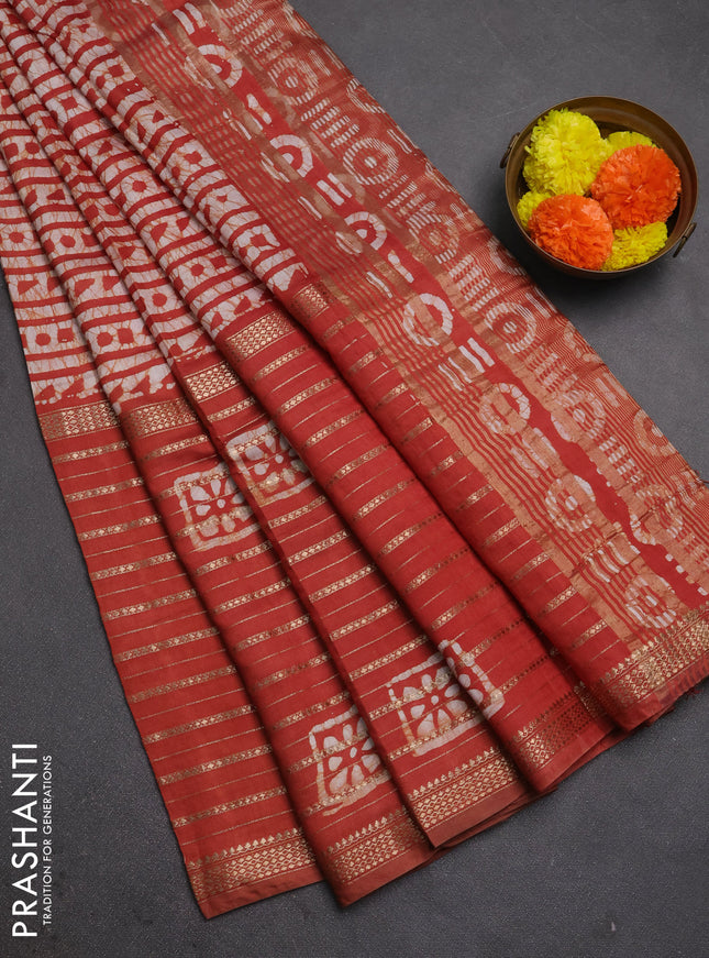 Rust Semi Chanderi Saree - Batik Prints