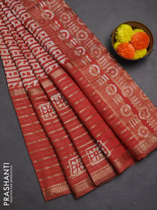 Rust Semi Chanderi Saree - Batik Prints