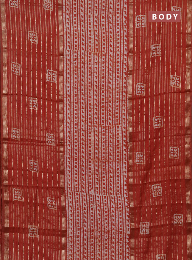 Rust Semi Chanderi Saree - Batik Prints