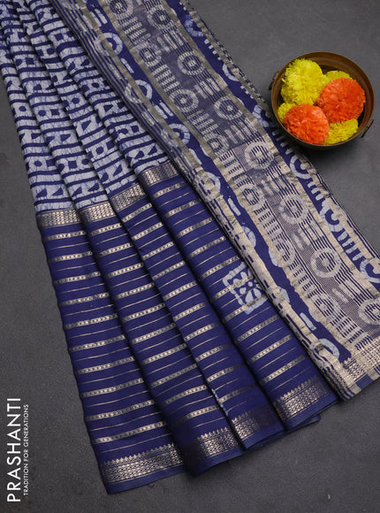 Blue Semi Chanderi Saree - Batik Prints