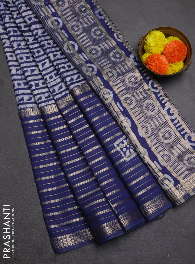 Blue Semi Chanderi Saree - Batik Prints