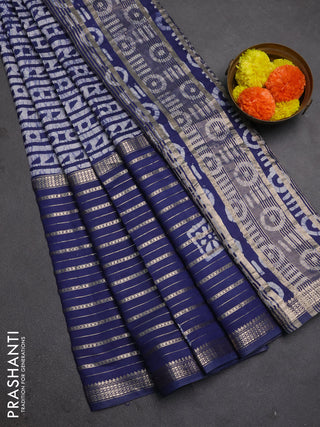 Blue Semi Chanderi Saree - Batik Prints