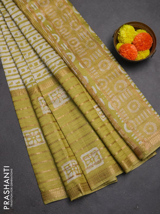 Pista Green Semi Chanderi Saree - Batik Prints