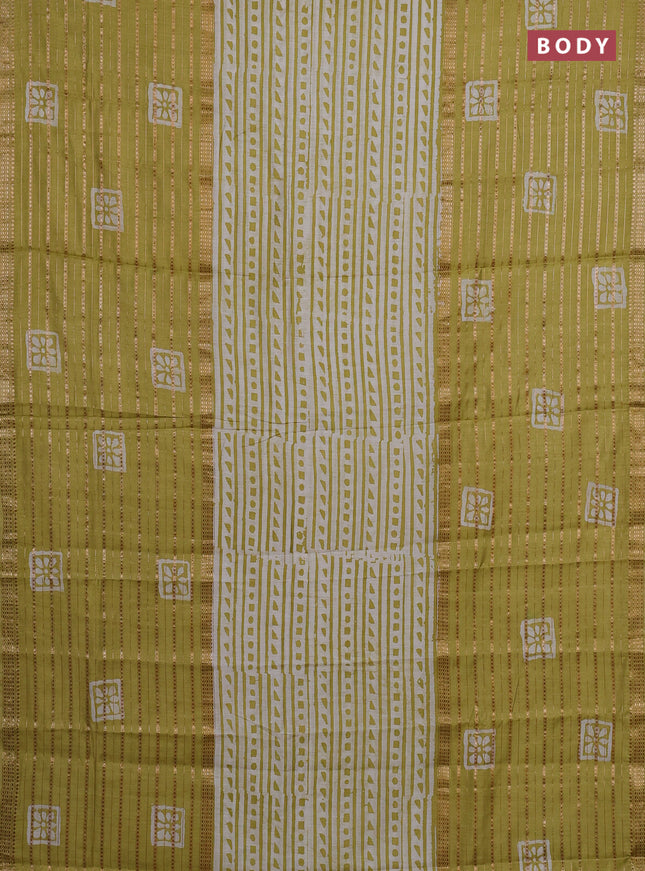 Pista Green Semi Chanderi Saree - Batik Prints