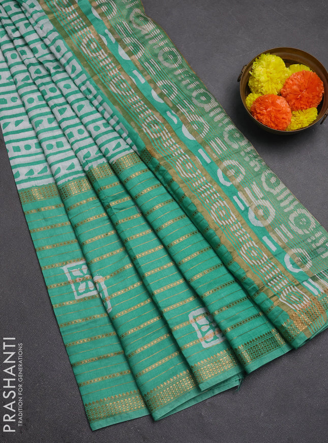Teal Green Semi Chanderi Saree - Batik Prints