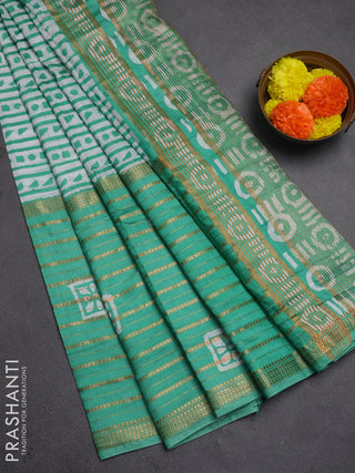 Teal Green Semi Chanderi Saree - Batik Prints