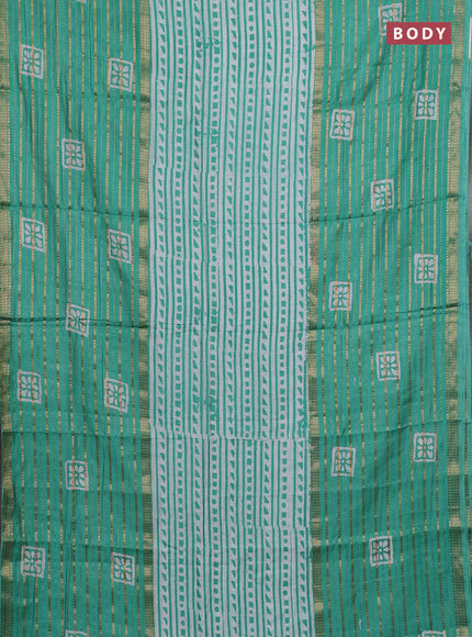 Teal Green Semi Chanderi Saree - Batik Prints