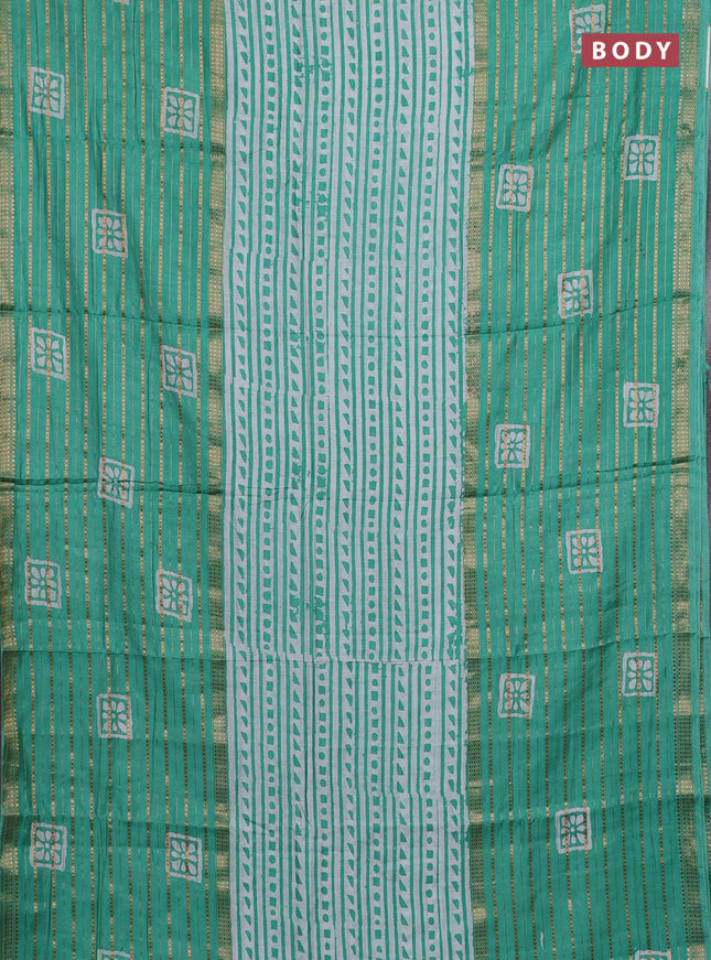 Teal Green Semi Chanderi Saree - Batik Prints