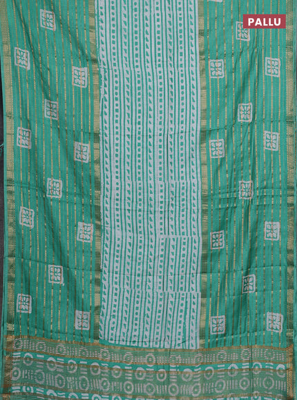 Teal Green Semi Chanderi Saree - Batik Prints