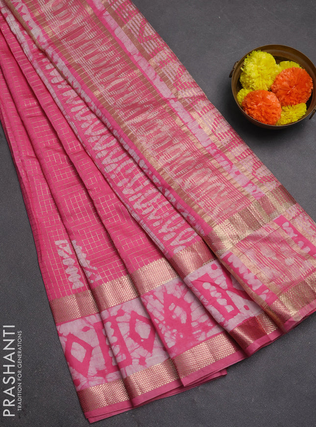 Pink Semi Chanderi Saree - Batik Prints