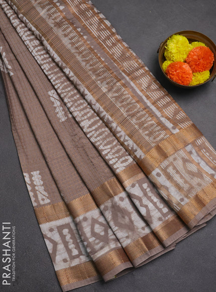 Beige Semi Chanderi Saree - Batik Prints
