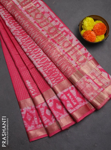 Pink Semi Chanderi Saree - Batik Prints