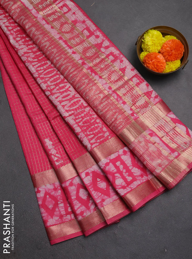 Pink Semi Chanderi Saree - Batik Prints