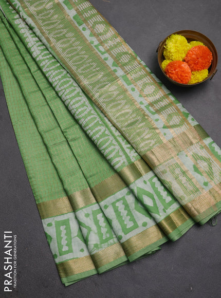 Green Semi Chanderi Saree - Batik Prints