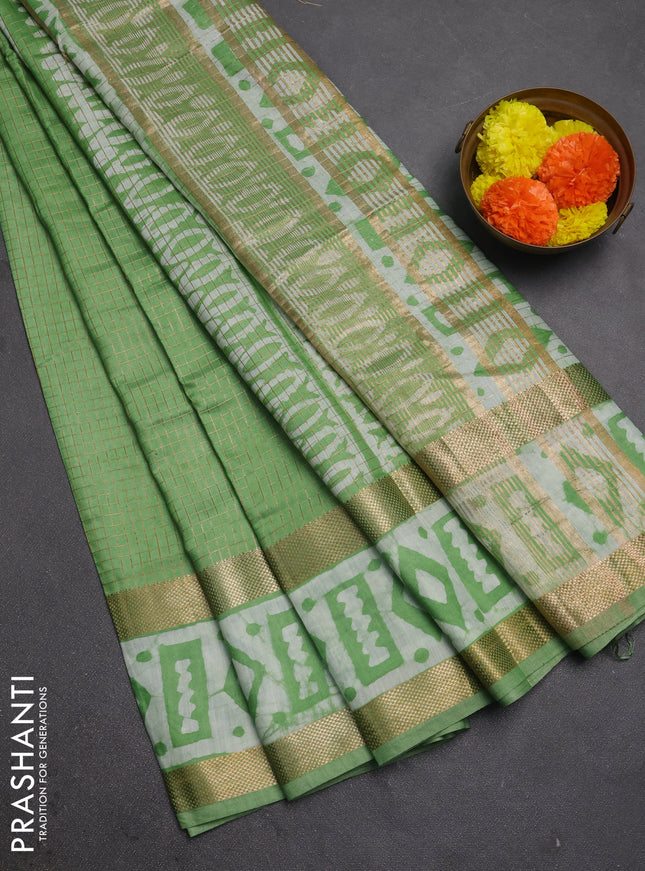 Green Semi Chanderi Saree - Batik Prints