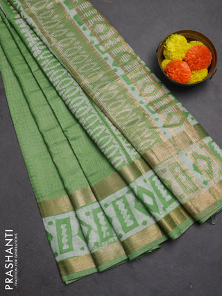 Green Semi Chanderi Saree - Batik Prints