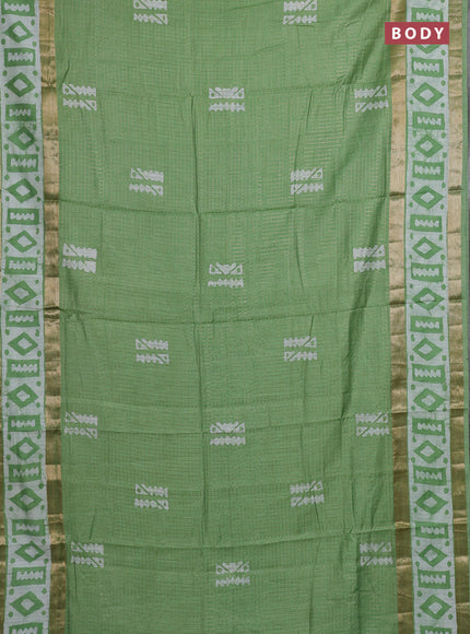 Green Semi Chanderi Saree - Batik Prints