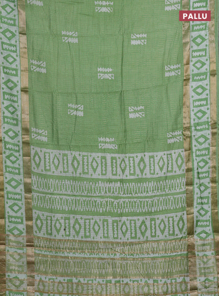 Green Semi Chanderi Saree - Batik Prints