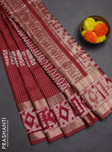 Maroon Semi Chanderi Saree - Batik Prints