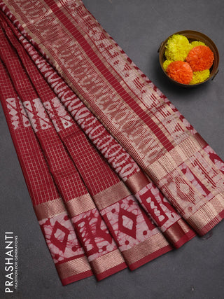 Maroon Semi Chanderi Saree - Batik Prints
