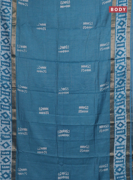 Teal Green Semi Chanderi Saree - Batik Prints