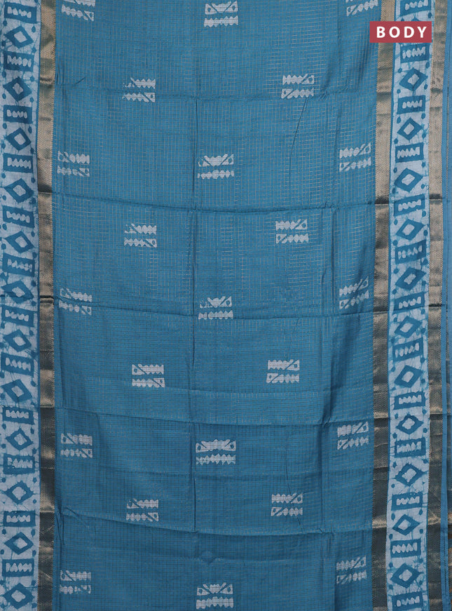 Teal Green Semi Chanderi Saree - Batik Prints