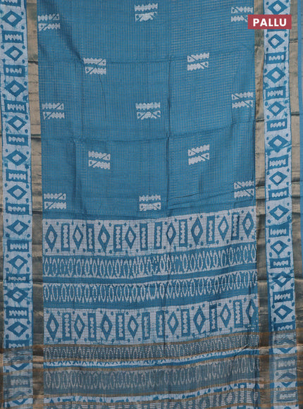 Teal Green Semi Chanderi Saree - Batik Prints
